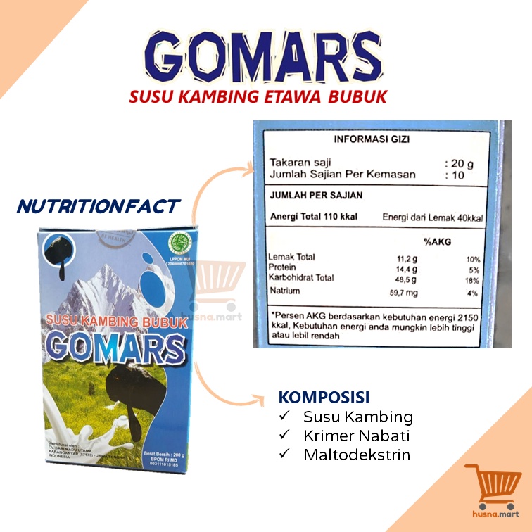 Susu Kambing Etawa Bubuk GOMARS Rasa Original - Coklat - Stroberi - Kemasan Kotak isi 200 Gram