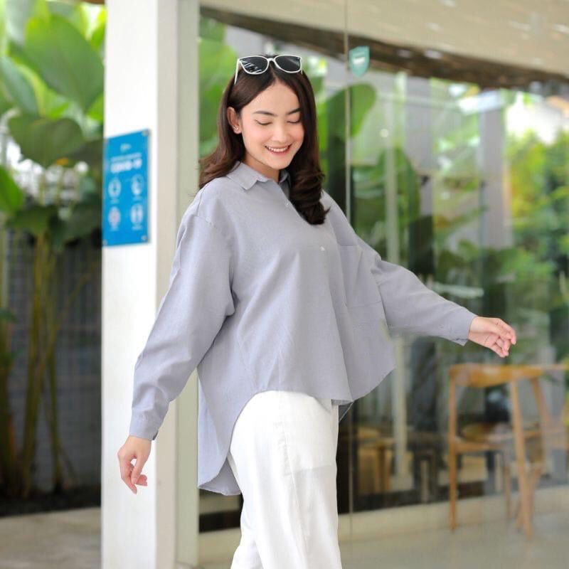 OLIVIA KEMEJA LINEN OVERSIZE HITS OOTD ALA SELEBGRAM FASHION WANITA TERMURAH