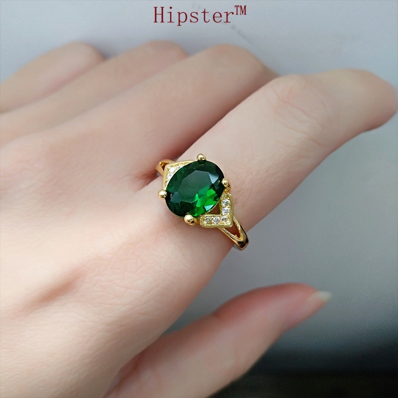 Set Light Luxury Bracelet Emerald Ring Snowflake Green Crystal Stud Earrings Gold Necklace