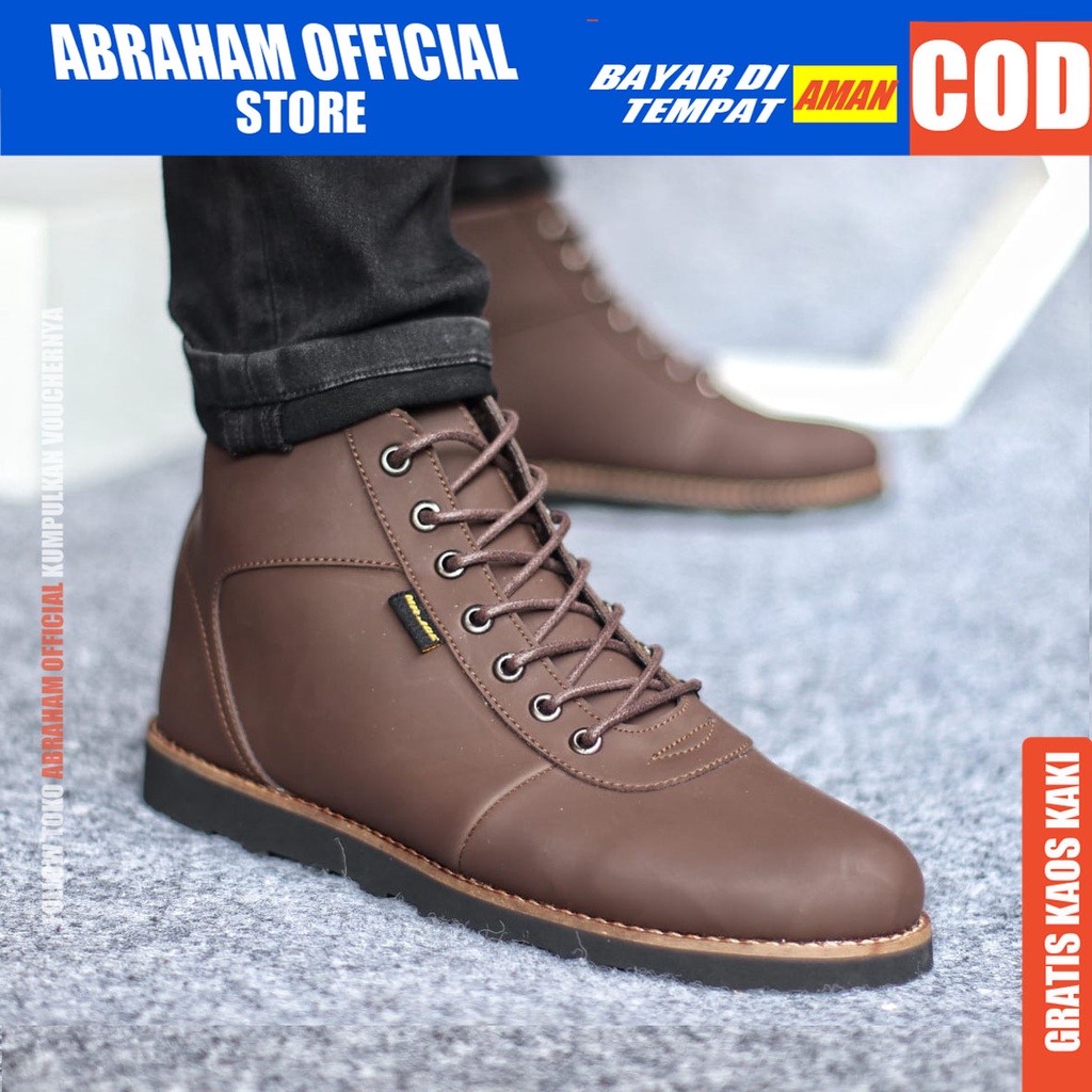 ABRHM x BARA Sepatu Boots Casual Pria Kulit Sintetis Kasual Boot Kerja Cowok Original