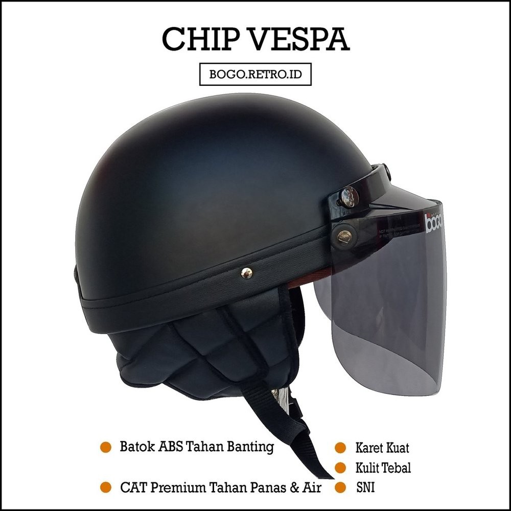 Helm Bogo SNI Helm Classic Chip Vespa Helm SNI Classic Helm Retro Vespa Hitam doff Helm Murah