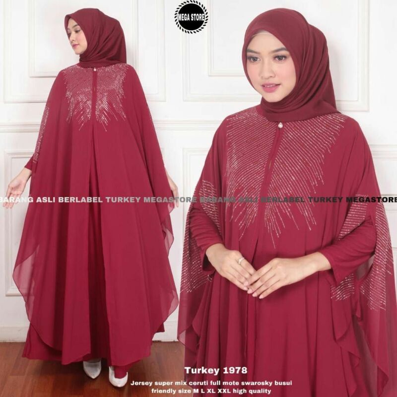 Gamis Syari 1978 Turkey Jumbo Muslimah Polos Terbaru Abaya Bordir Sari india Arab Saudi Best Seller 