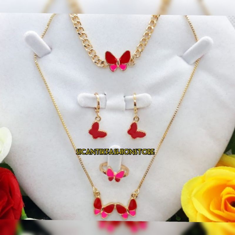 PROMO KALUNG TITANIUM ANAK-ANAK TERBARU SATU PAKET/ANTING/GELANG/KALUNG/CINCIN/ANTI KARAT LAPIS EMAS