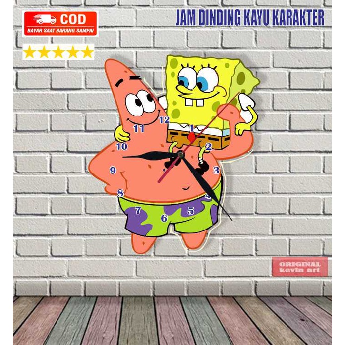 JAM DINDING ANAK ANIMASI SPONGEBOB HIASAN DEKORASI PAJANGAN UNIK BESAR KEVINART TERBARU FURNITURE