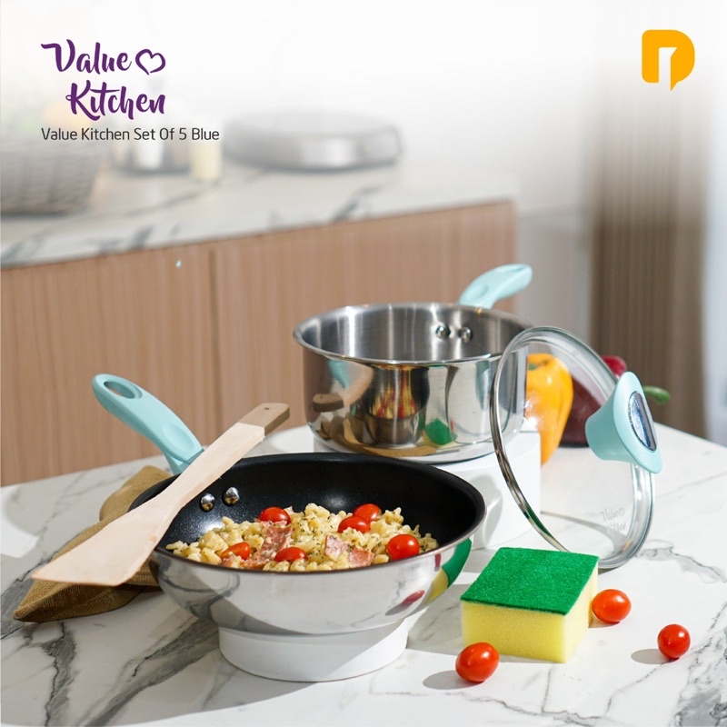 Value Kitchen set of blue panci stainless berkualitas mewah warna biru isi 5pcs