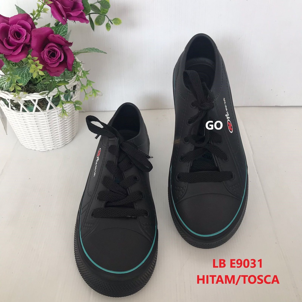 gos NEW ERA LB 9031 Sepatu Slip On Wanita Karet Terbaru Original-HITAM/TOSCA