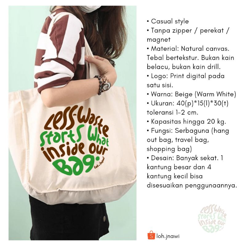 Tote Bag Multi Purpose Shopping Bag Multi Pocket Tote Bag Serbaguna Banyak Sekat