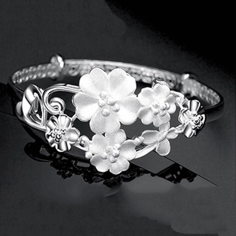 Perhiasan Gelang 925 Silver Motif Bunga Gaya Etnik Untuk Wanita