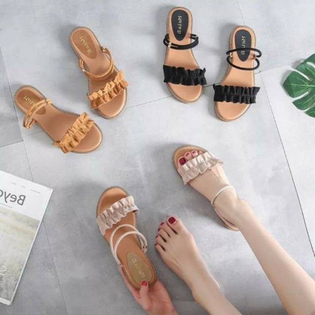 Sandal Teplek Wanita G2 Cantik Cute Sendal Fashion Flat Cewek Dewasa Tali Kerut