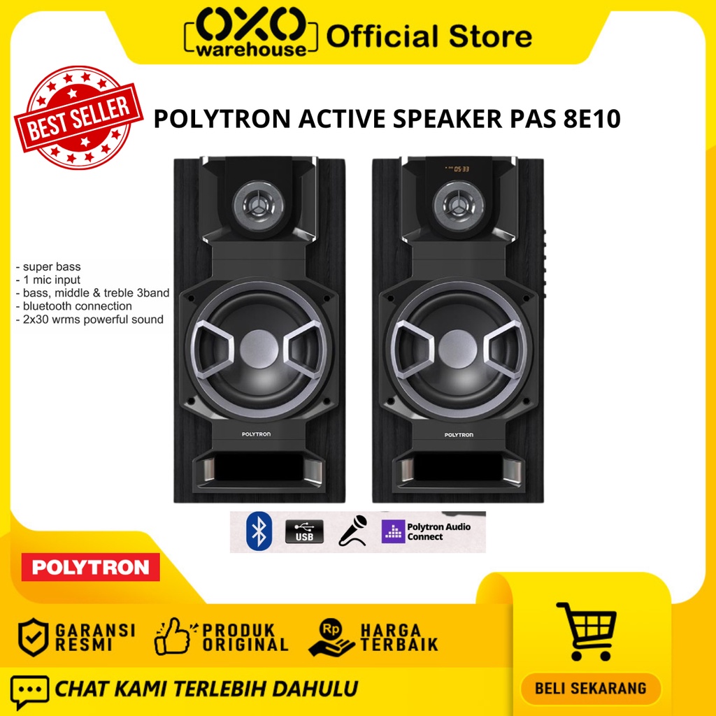 OXO Warehouse - Polytron Speaker Aktif 8 Inch PAS 8E10 Active Speaker garansi resmi bluetooth wireless mic super bass