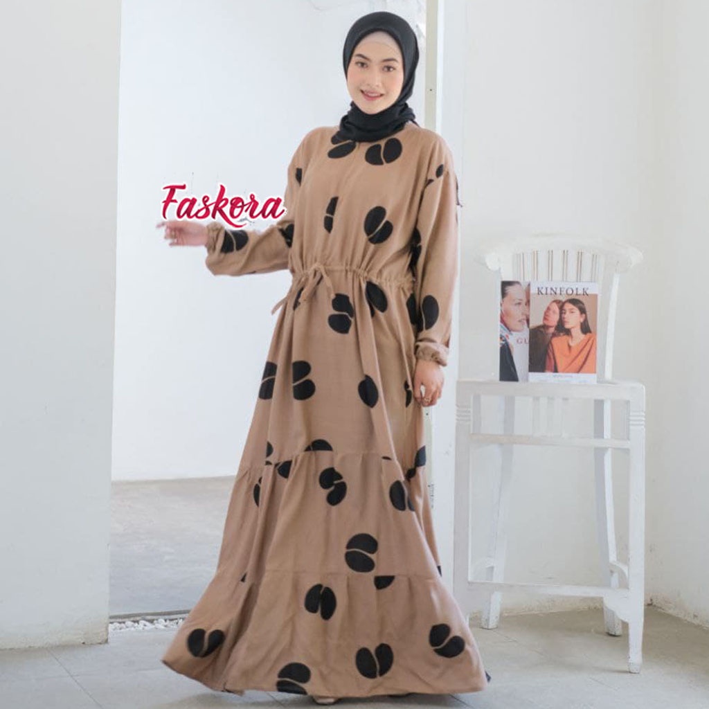 Gamis Busui Friendly Rayon Jumbo Kekinian Murah Terbaru Ld 120 Motif Kopi Polkadot