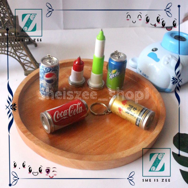Gantungan kunci minuman kaleng pulpen unik