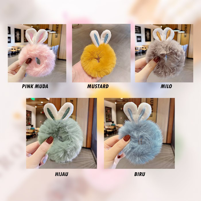 IKAT RAMBUT SCRUNCHIE BULU LEMBUT KARET CEPOL WANITA RASFUR ALA KOREA