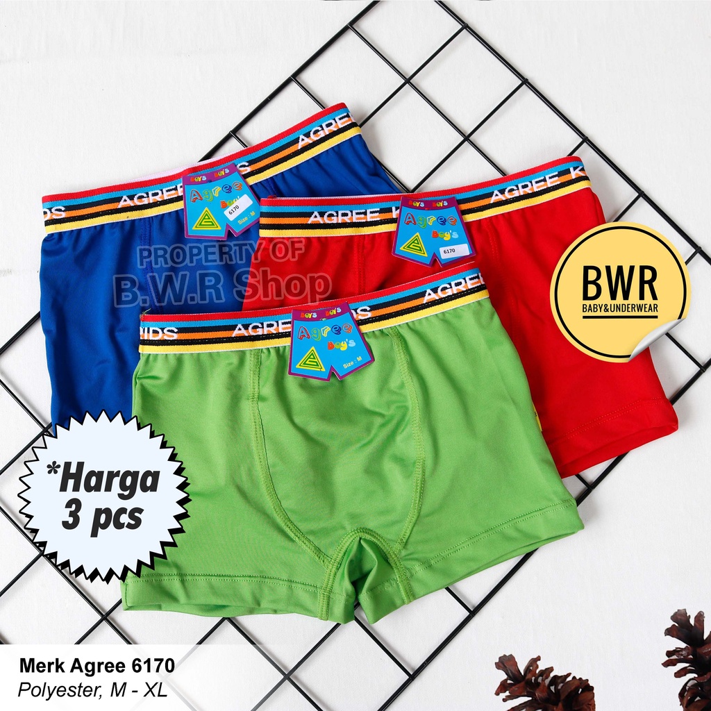 [ 3pc ] CD Boxer Agree Boys 6170 Warna / Celana Renang Anak laki Laki Polyester | Bwr