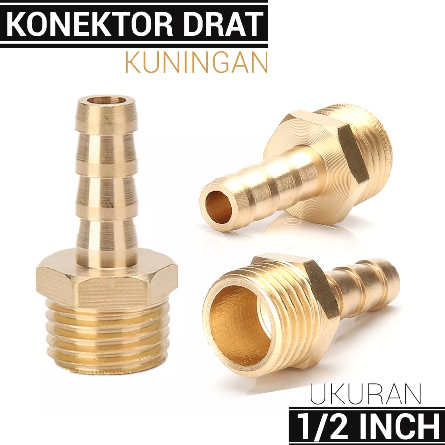 konektor sambungan selang air ke pipa drat 1/2" 1/2 inch kuningan