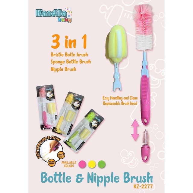 KANDILA / CROWN 6in1 SIKAT BOTOL Susu + Sedotan + Dot Bayi - Bottle + Straw + Nipple Brush SET - DELUXE - PA FREE