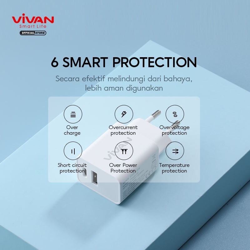 VIVAN Charger Power 25 3A PD/QC3.0 Dual Port with Super Durability White Garansi Resmi 1 Tahun