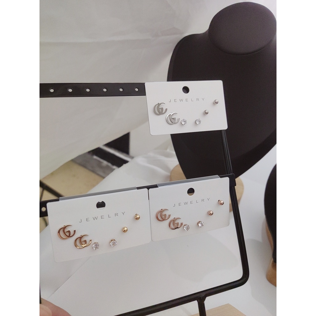 Anting Titanium Permata 3susun Perhiasan Fashion 1517/0085