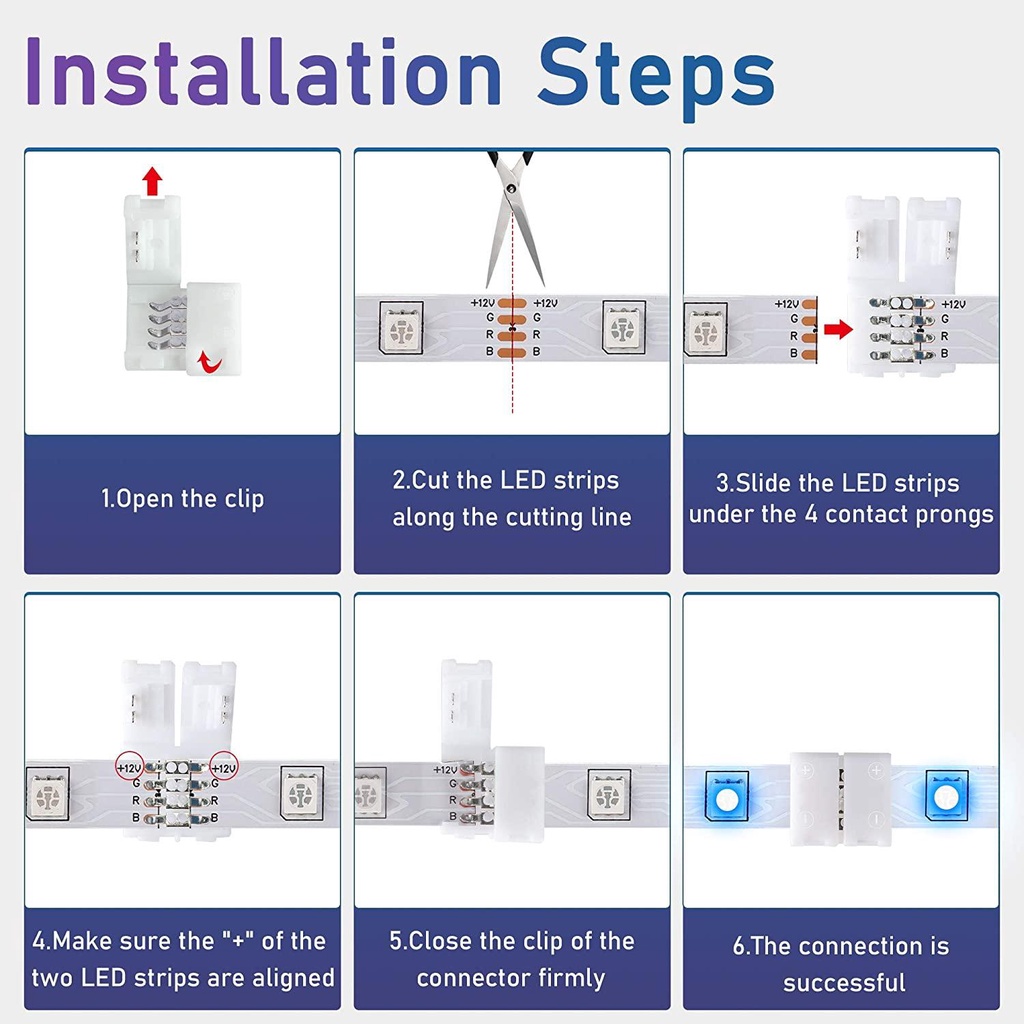 Top 10/20/50PCS Konektor Strip Lampu LED Gapless Tidak Kabel Adaptor 4-Pin