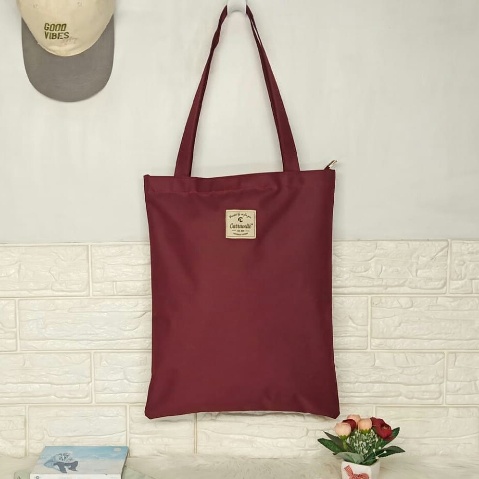 Tote Bag Wanita Resleting kanvas totebag custom sablon/warna untuk seminar ulang tahun souvenir 007B