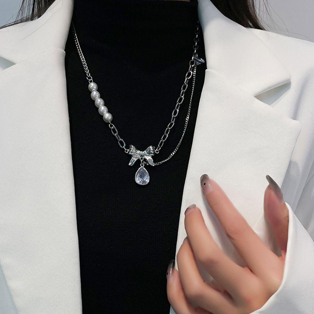 Mxbeauty Wanita Kalung Kepribadian Kreatif Patchwork Hadiah Baja Titanium Fashion Desain Mutiara Choker