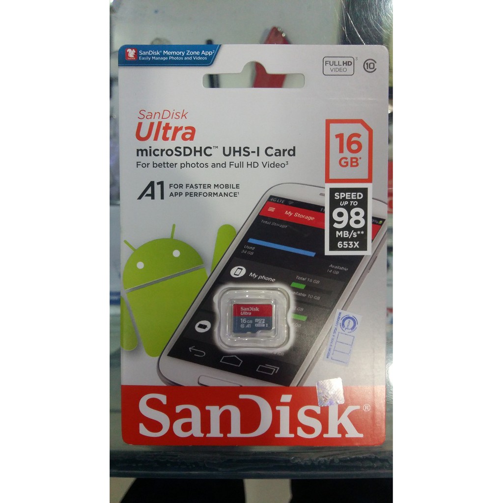 Micro SD Sandisk 16GB A1 NA Class 10 98Mbps