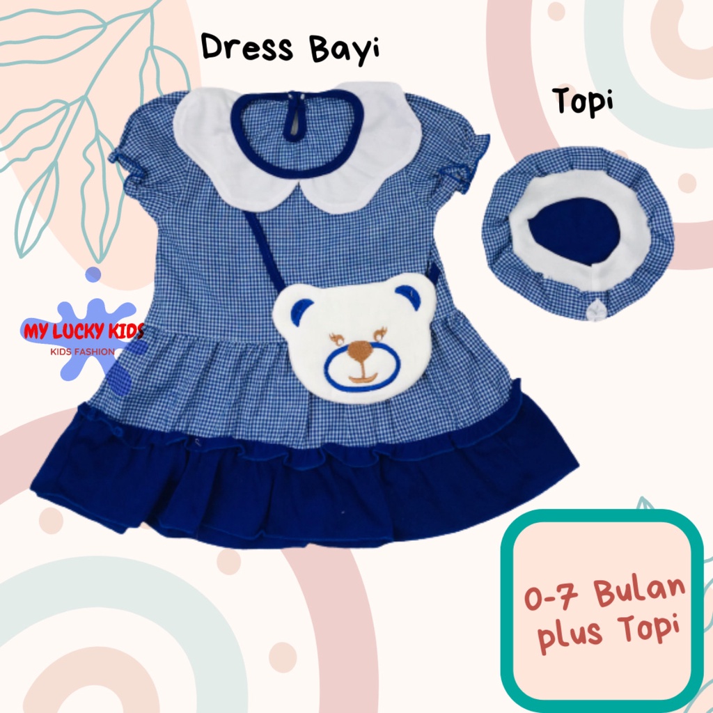 DRESS BAJU BAYI PEREMPUAN ROK BAYI PEREMPUAN LUCU MOTIF KOTAK-KOTAK TAS  USIA 0-7 BULAN PLUS FREE TO