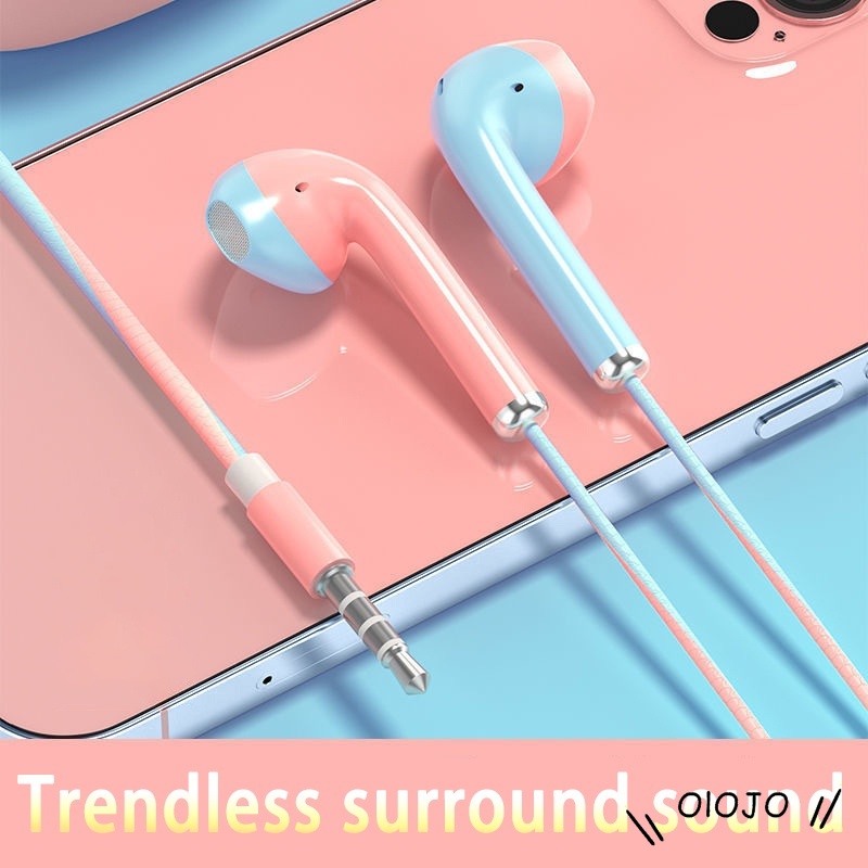 Fashion Headset Kabel In-Ear Blok Warna Baru Headset Stereo Dengan Mikrofon - olo