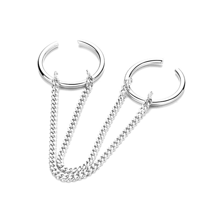 Fancyqube Set Cincin Rantai Ganda Model Terbuka Warna Silver Bahan Metal Gaya Punk Hip-Hop Untuk Wanita