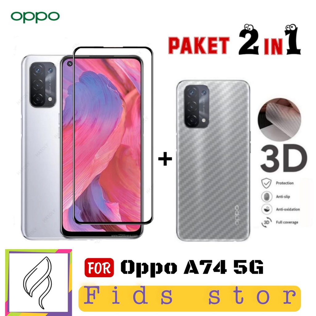 PROMO 2in1 Tempered Glass OPPO A74 5G TG Layar FULL COVER Black Premium Free GarSkin Carbon flexible