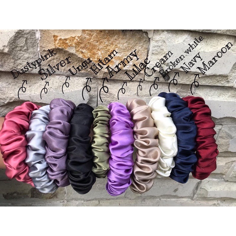 BANDO SCRUNCHIE KOREA KEKINIAN TERBARU BANDO KERUT HEADBAND RUFFLE POLOS DAN MOTIF BISA COD IMF