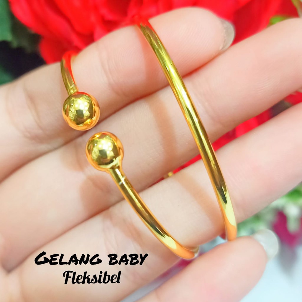 TITANIUM Gelang Baby fleksibel polos emas Korea 24k baja kuning anti luntur