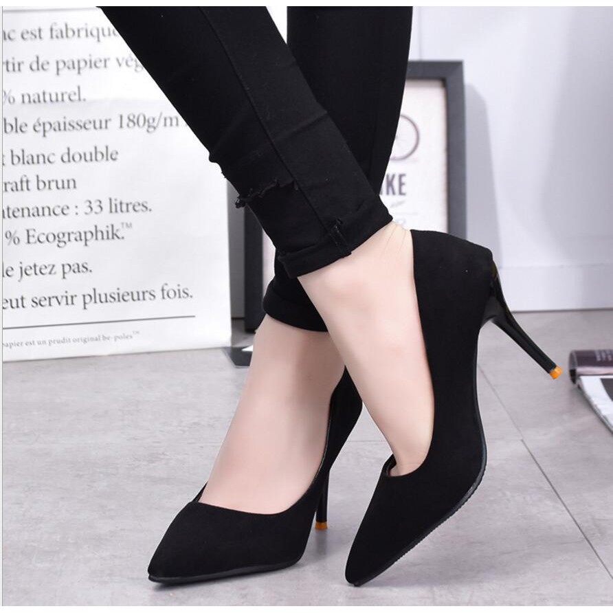 RYS - Pointed Toe Sepatu Korea Hak Suede Runcing Kantoran/Pesta - Ori Import