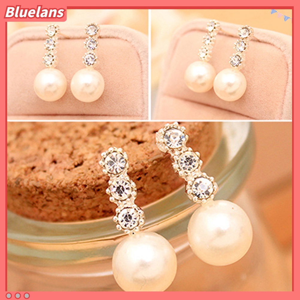 Bluelans Women White Faux Pearl Earrings Rhinestone Eardrop Ear Studs Bride Jewelry