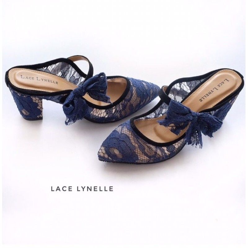 Lace Lynelle Chunky Heels Wanita Widya Navy PRELOVED