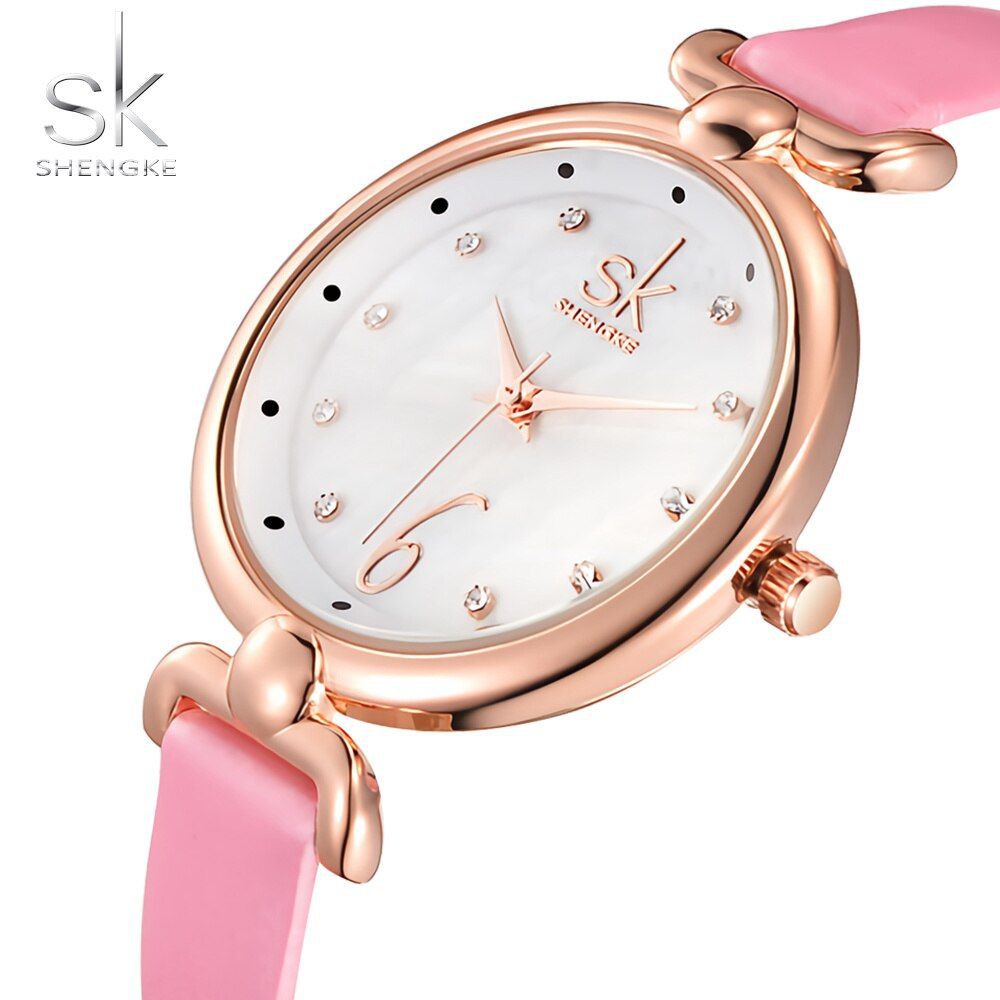 SHENGKE 0002 Jam Tangan Wanita Analog Tali Kulit WK-SBY