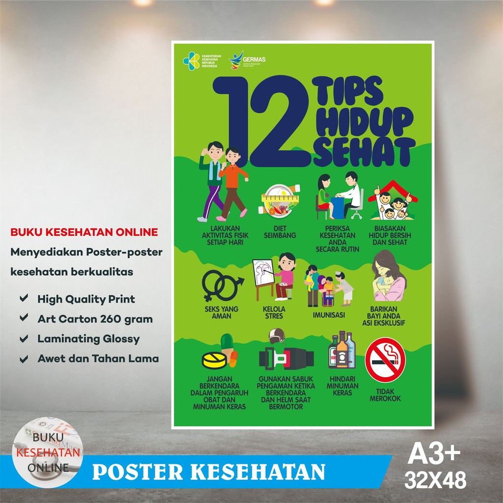 Poster Kesehatan 12 Tips Hidup Sehat Laminating Glossy Shopee Indonesia