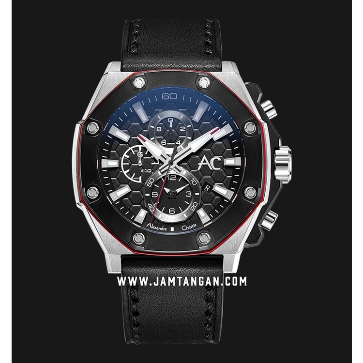 Alexandre Christie AC 9601 MC Chronograph Men Black Dial Black Leather Strap