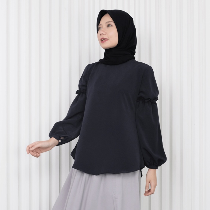 Femme Outfit - Lily Blouse (Blouse wanita)-BLUE BLACK