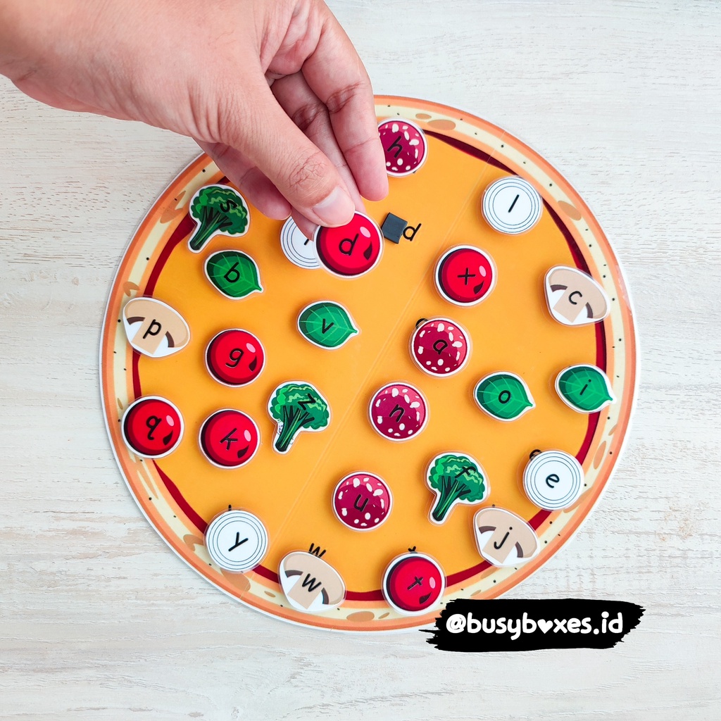 [busyboxes.id ] KECIL Busy Page busypage mainan edukasi preschool pizza huruf kecil aktivitas anak pra sekolah