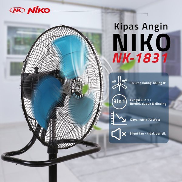 NIKO kipas angin 3 in 1 (18 inc ) Standing Meja dan dinding angin kencang NEW