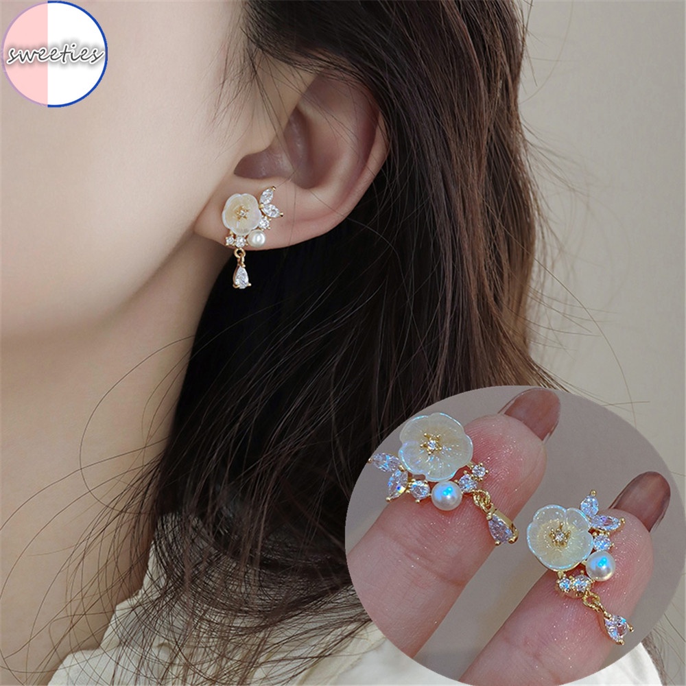 Anting Mutiara Bentuk Bunga magnolia Gaya Retro Perancis Untuk Wanita