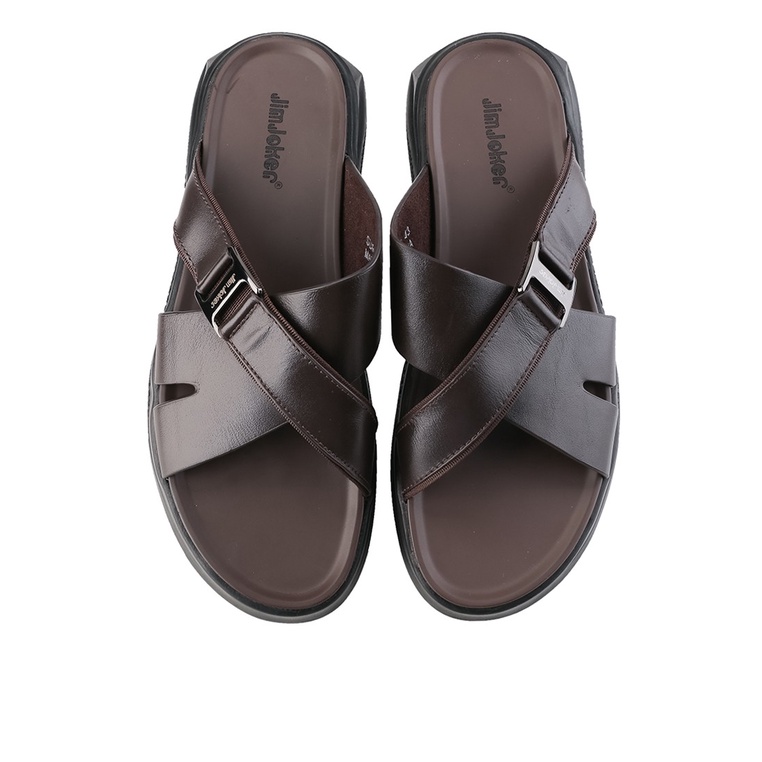 SANDAL CASUAL JIM JOKER PRIA ORIGINAL SLIDE KULIT BRANDED COKLAT JJ40