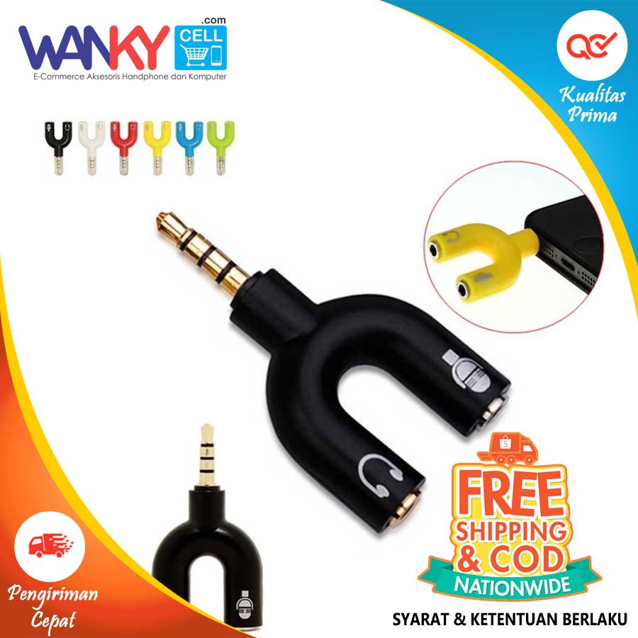 Audio Splitter Jack 3.5mm Bentuk U Splitter Mic Microphone Clip On