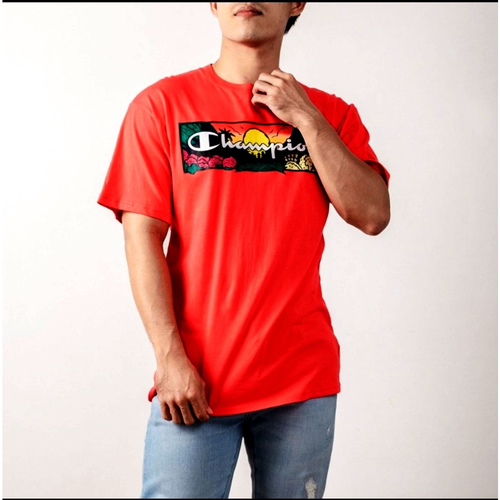 Champion Red Sunset Printed T-shirt / Kaus Champion Athleticwear  original