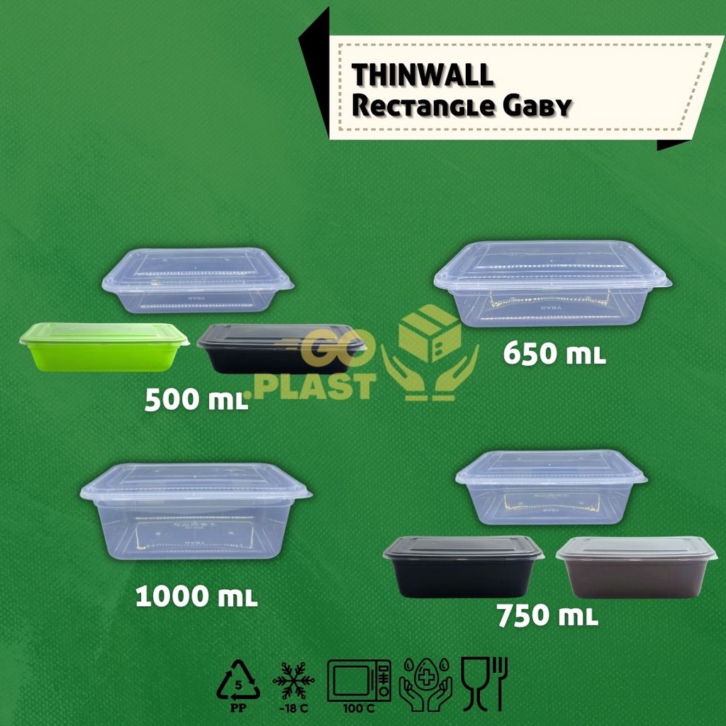 THINWALL KOTAK MAKAN TEMPAT SAYURAN TEMPAT BUMBU TEMPAT MAKANAN THINWALL 1000 ML THINWALL 750 ML THINWALL 650 ML THINWALL 500 ML RECTANGLE ISI 25pcs