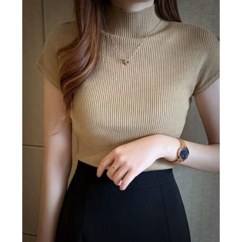 BAJU TURTLENECK PRETTY - Atasan Rajut KERAH TINGGI JALUR Tebal