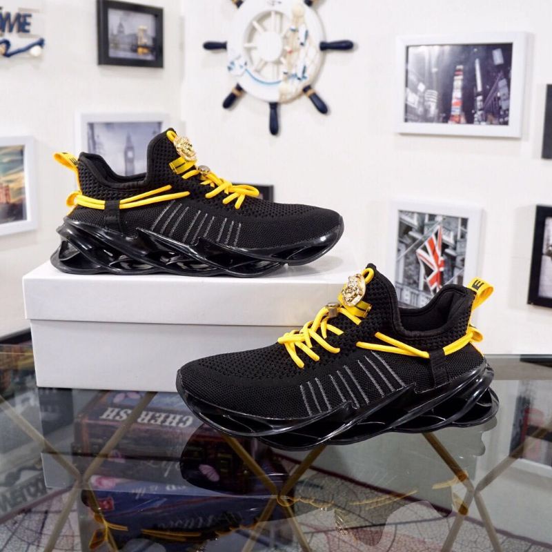 sepatu pria sneaker cowok shoes men lv kualitas mirror hitam lis kuning