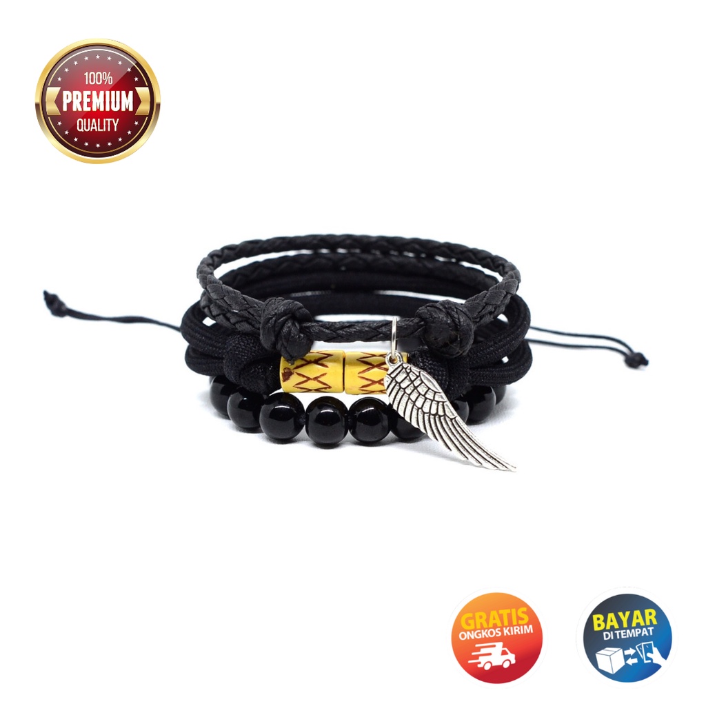 Gelang Pria Keren Hitam Polos Kulit Keren Cowok Laki Premium Best Seller HK05