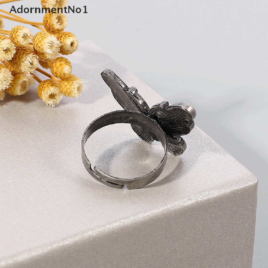 (AdornmentNo1) Cincin Adjustable Gaya Punk Gothic Motif Tengkorak / Kelinci / Kupu-Kupu Untuk Perhiasan Wanita